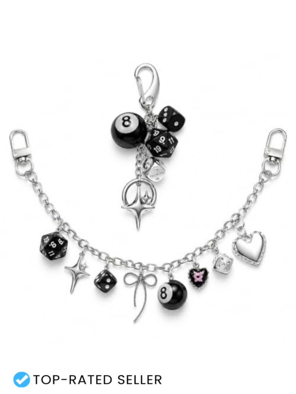 2pcs Y2K 8 Ball Dice Keychain Bag Charm Zinc Alloy